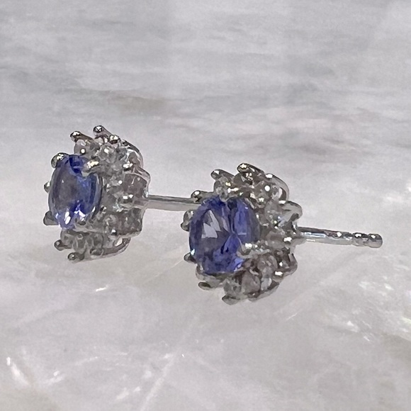 Tanzanite Cambodian Zircon Sterling Silver Halo Stud Earrings - Picture 10 of 12